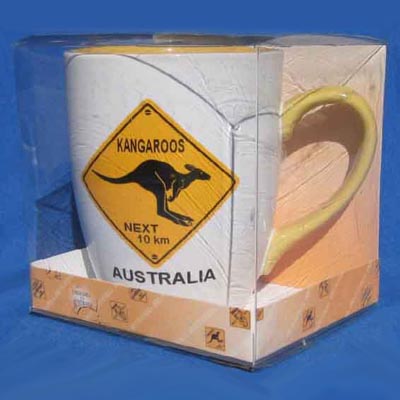 Mug - Roadsign Kangaroo White/Yellow